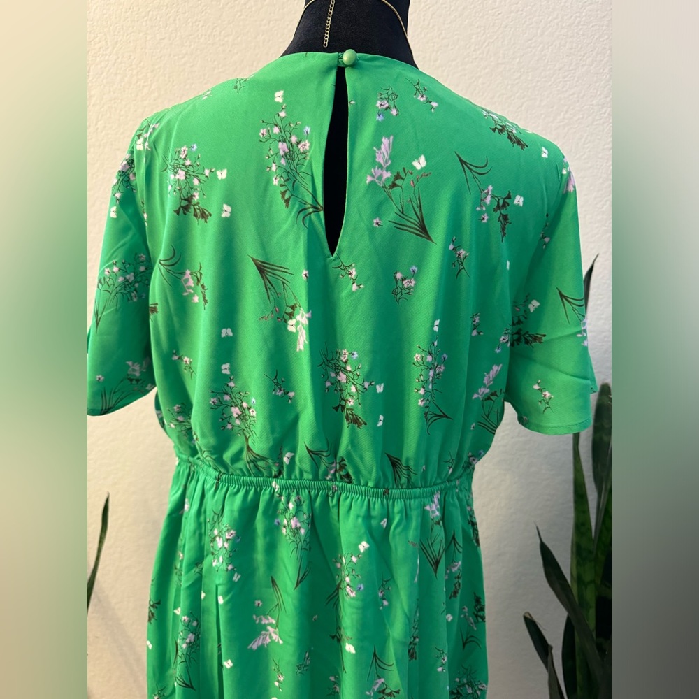 KAILEIGH WOMEN’S DRESS SIZE LARGE GREEN FLORAL V-NECK STRETCH LIGHTWEIGHT SLEEVE - Picture 11 of 11
